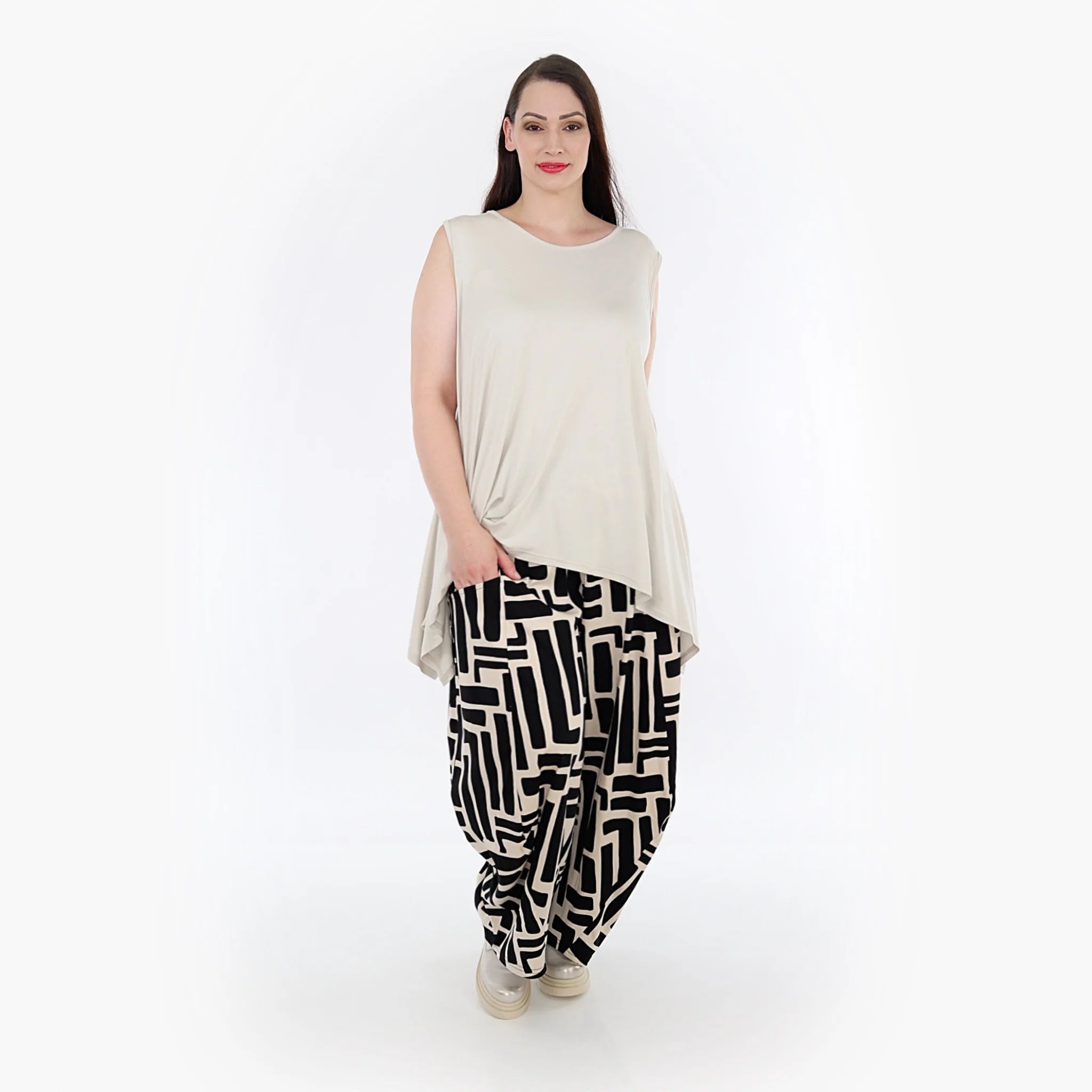  Ballonhose von AKH Fashion aus Viskose, 1318.08069, Schwarz-Ecru, Schick, Modern, Bequem