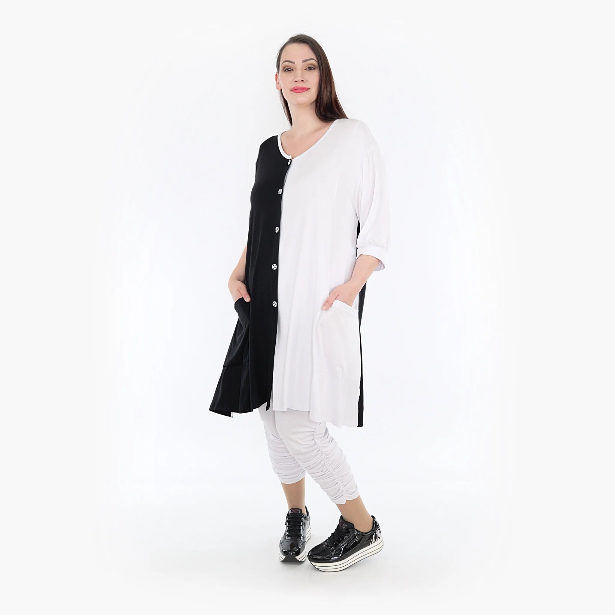  A-Form Jacke von AKH Fashion aus Viskose, 1321.06957, Schwarz-Weiß, Schick, Modern, Bequem