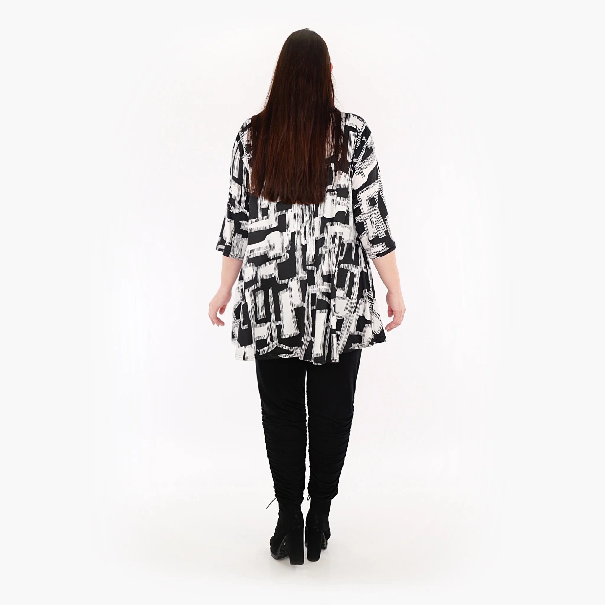  AKH Fashion Shirt in Glocken-Form, aus Viskose, 1323.01892, Schwarz-Weiß, Schick, Modern