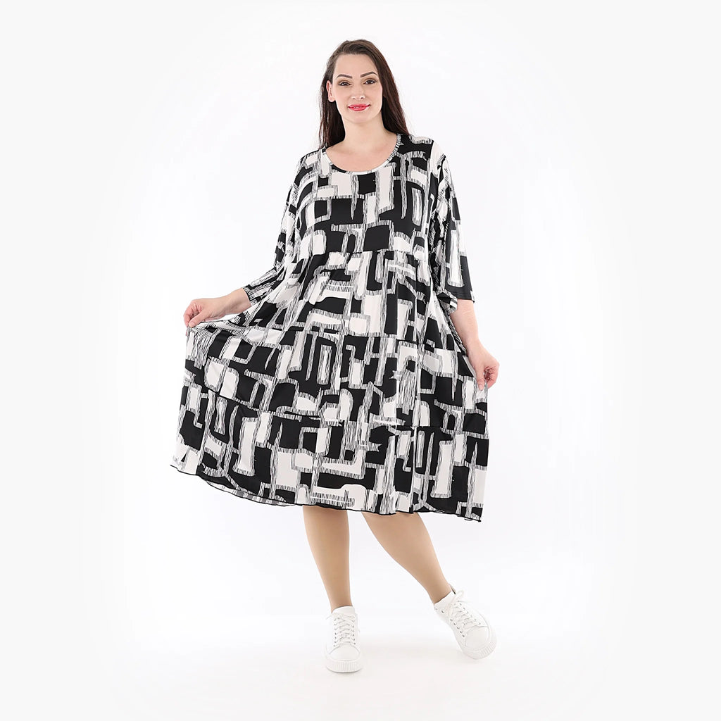  Ballonkleid von AKH Fashion aus Viskose, 1323.06698, Schwarz-Weiß, Schick, Modern, Bequem