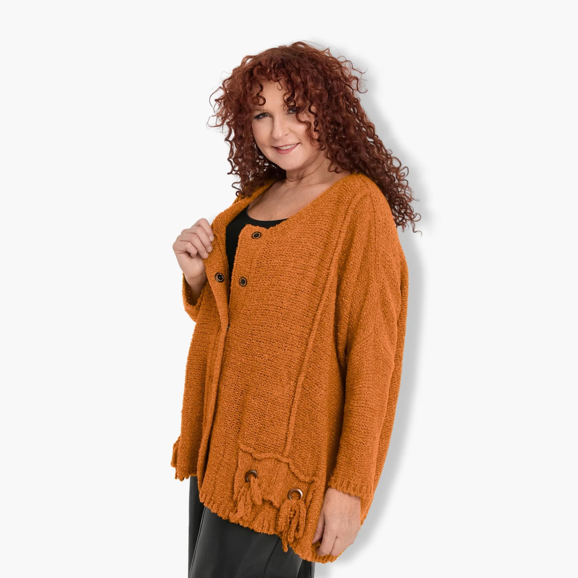  Amandine Jacke in kastiger Form, aus Viskose, 2710, Orange, Schick, Modern, Bequem