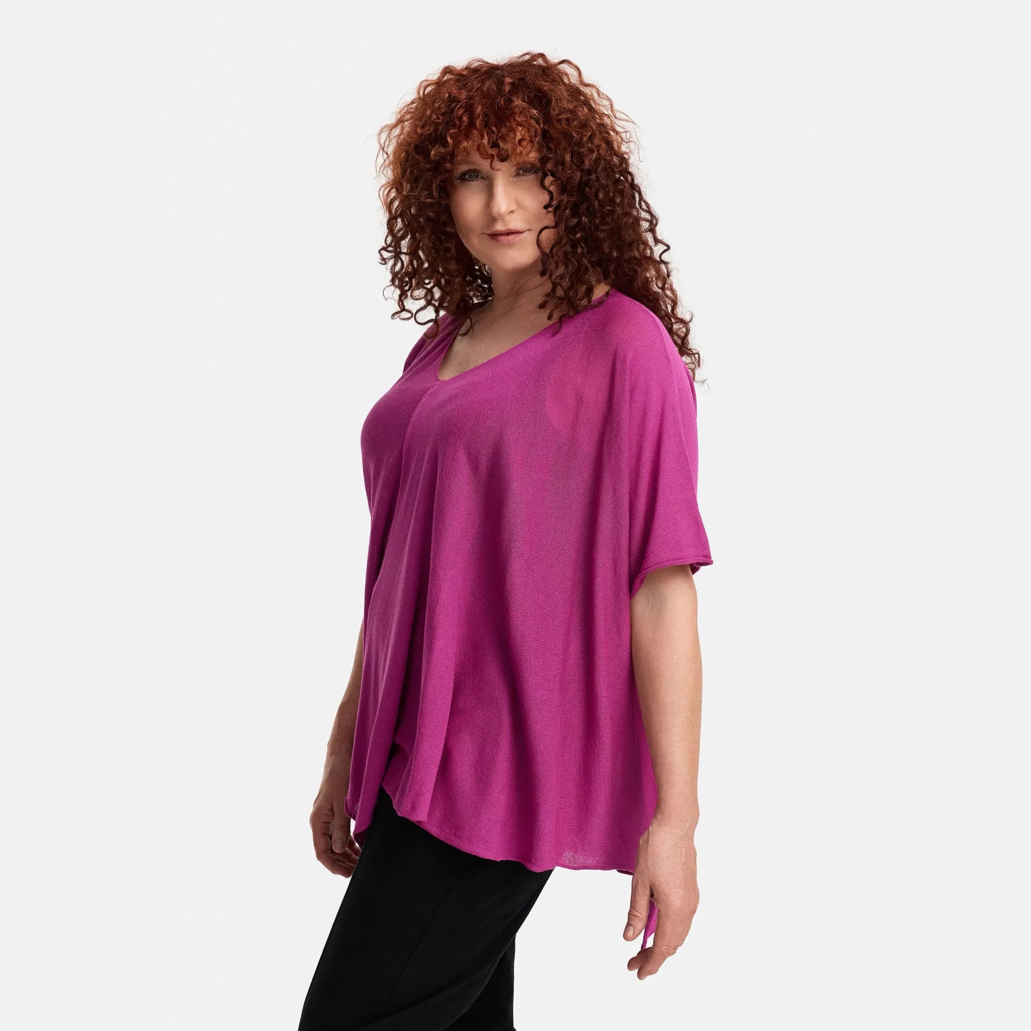  A-Form Pullover von Amandine aus Viskose, A2804, Fuchsia, Schick, Modern, Bequem, Schick