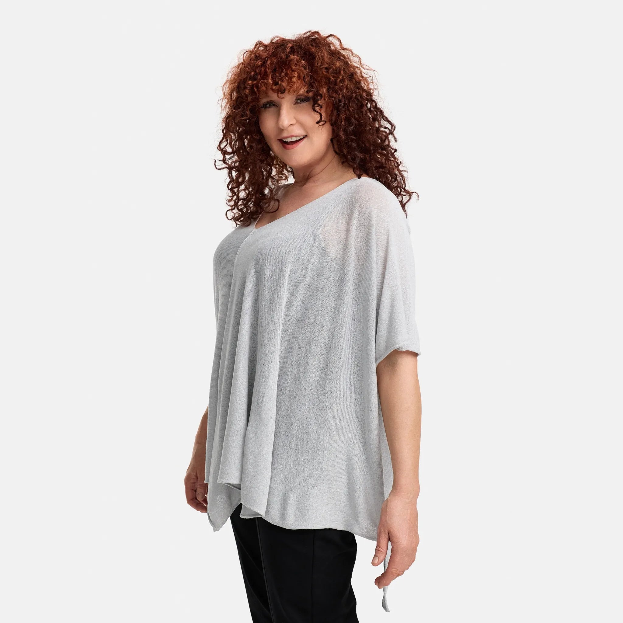  A-Form Pullover von Amandine aus Viskose, A2804, Hellgrau, Schick, Modern, Bequem, Schick