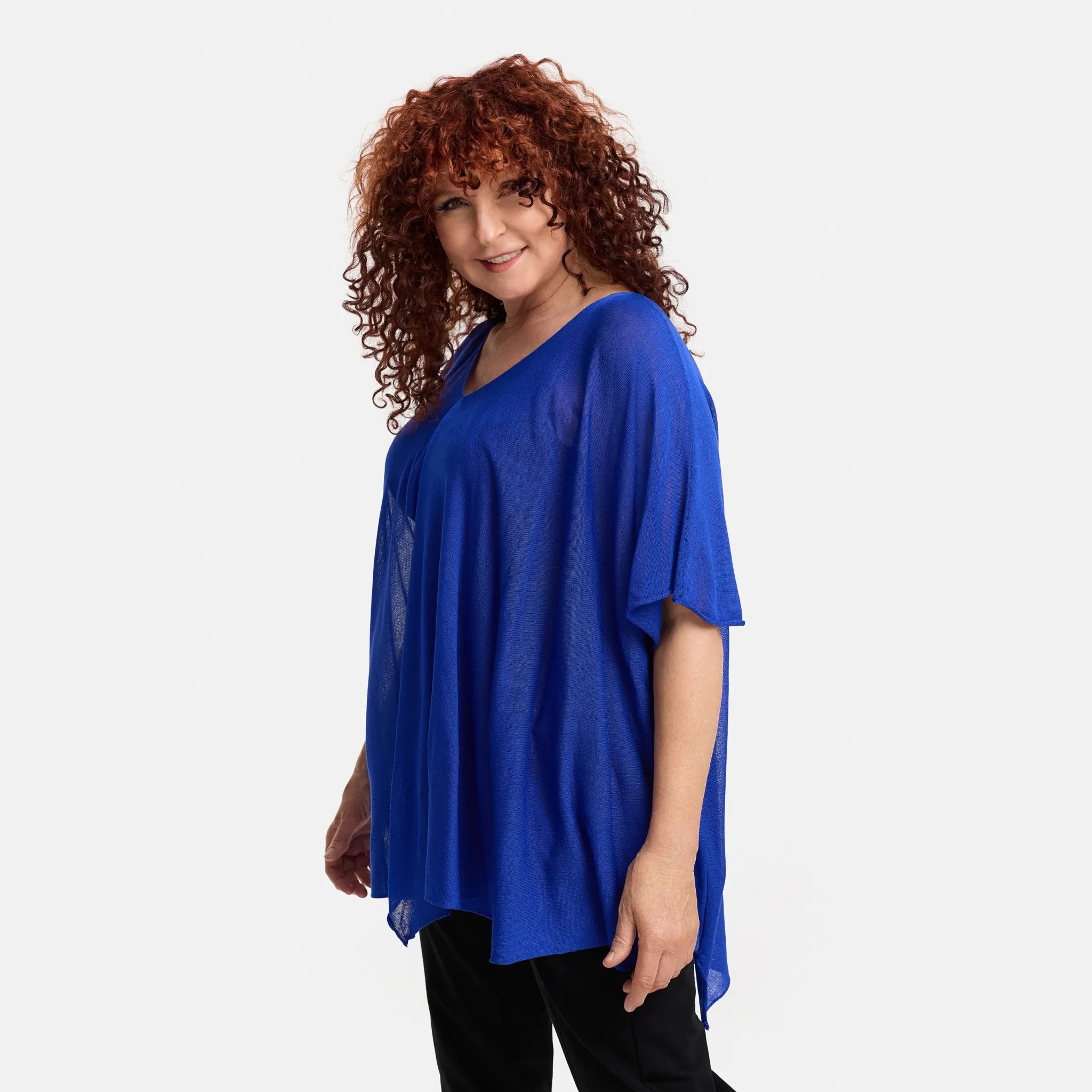  A-Form Pullover von Amandine aus Viskose, A2804, Kobaltblau, Schick, Modern, Bequem