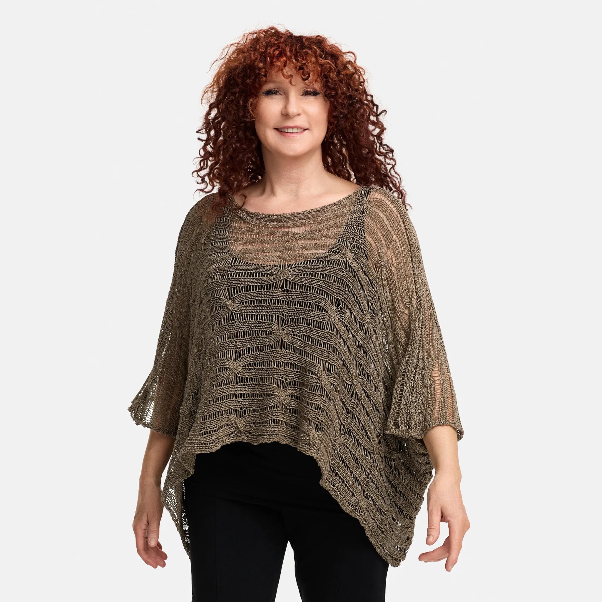  Amandine Pullover in kastiger Form, aus Baumwolle, A2805, Taupe, Schick, Modern, Bequem