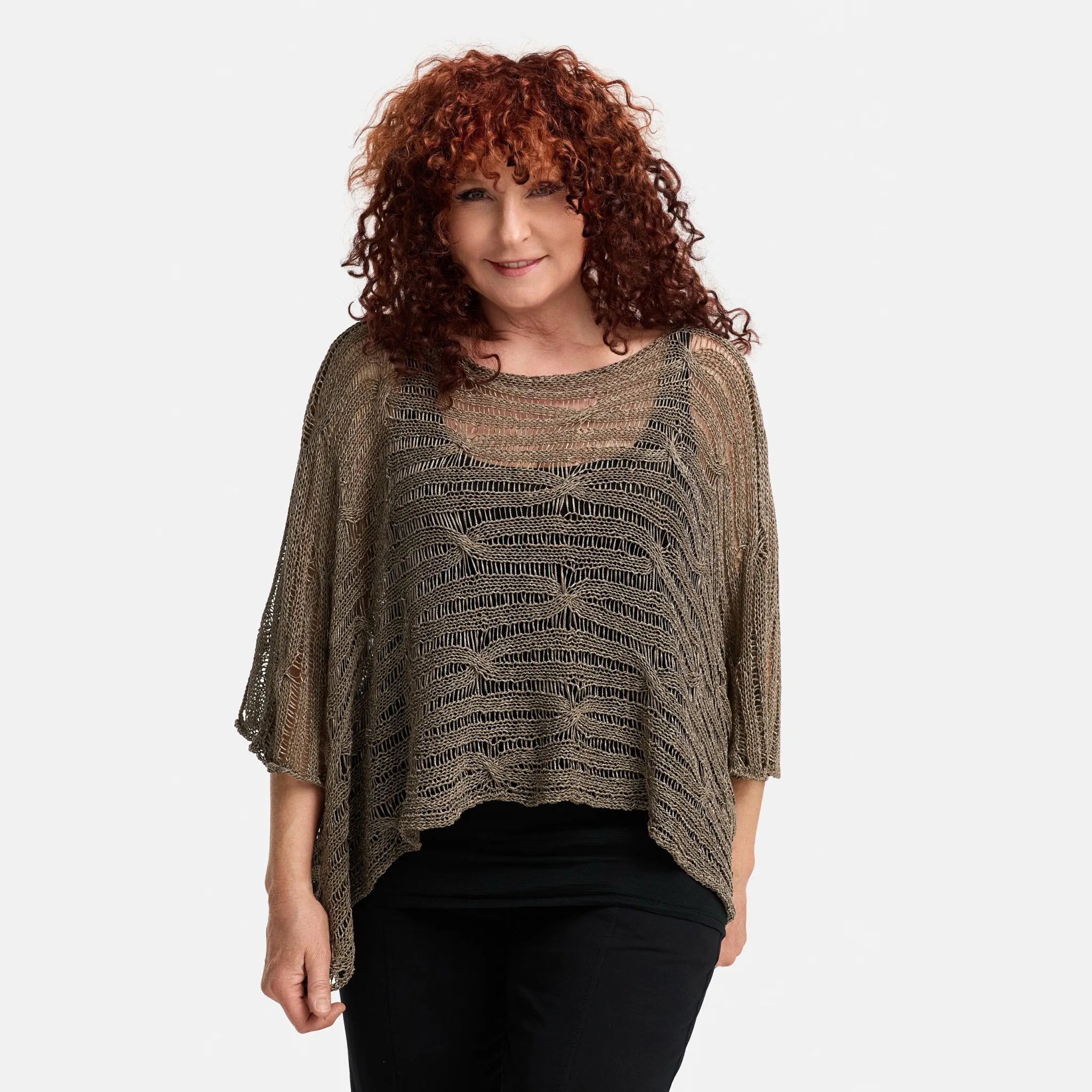  Amandine Pullover in kastiger Form, aus Baumwolle, A2805, Taupe, Schick, Modern, Bequem