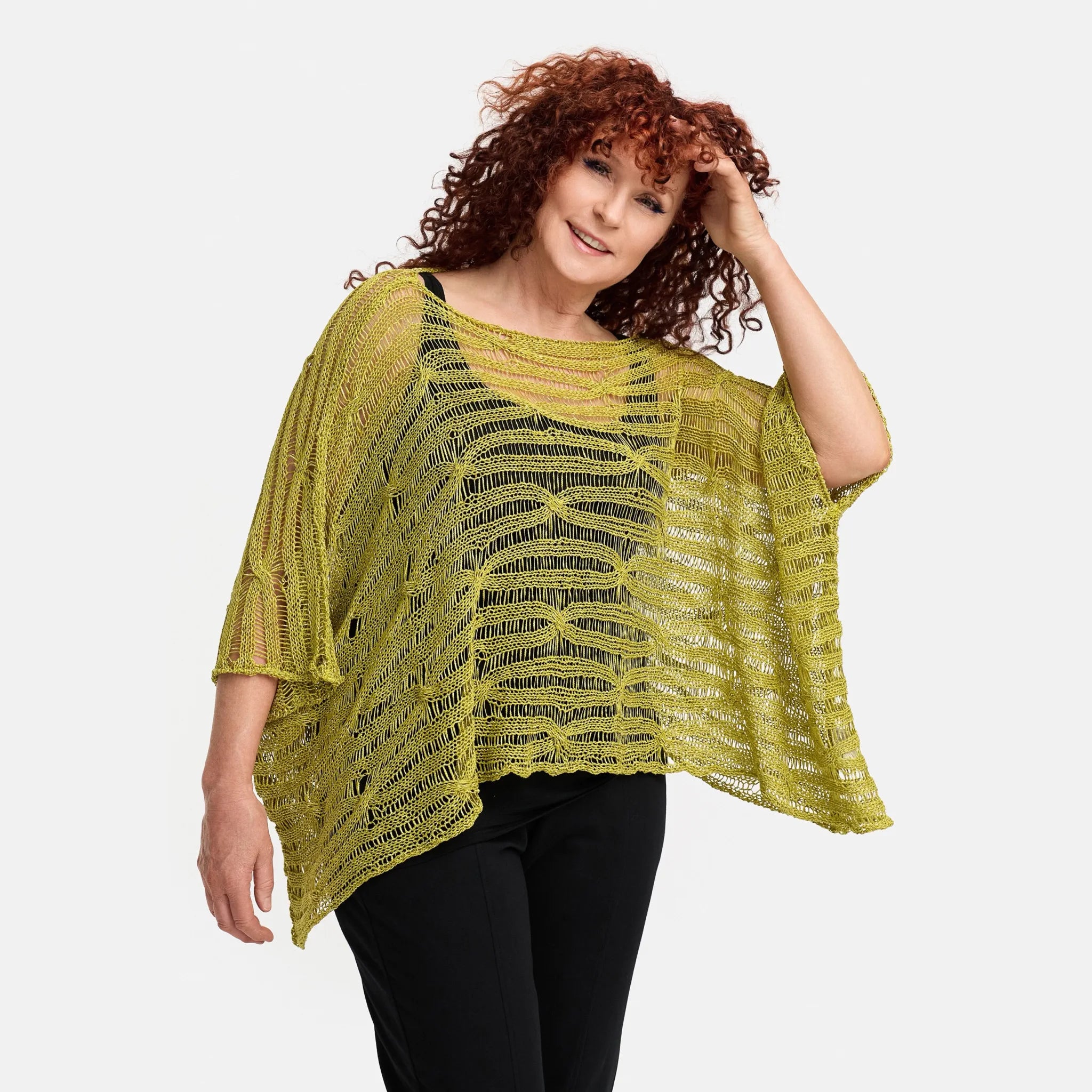  Amandine Pullover in kastiger Form, aus Baumwolle, A2805, Pistaziengrün, Schick, Modern