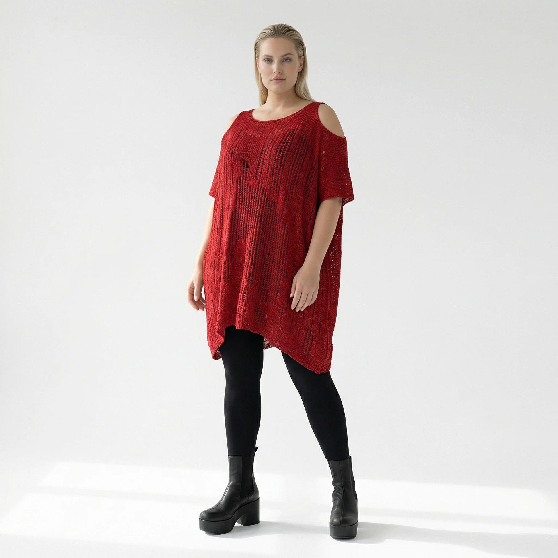  Amandine Pullover in kastiger Form, aus Baumwolle, A2807, Rot, Schick, Modern, Bequem