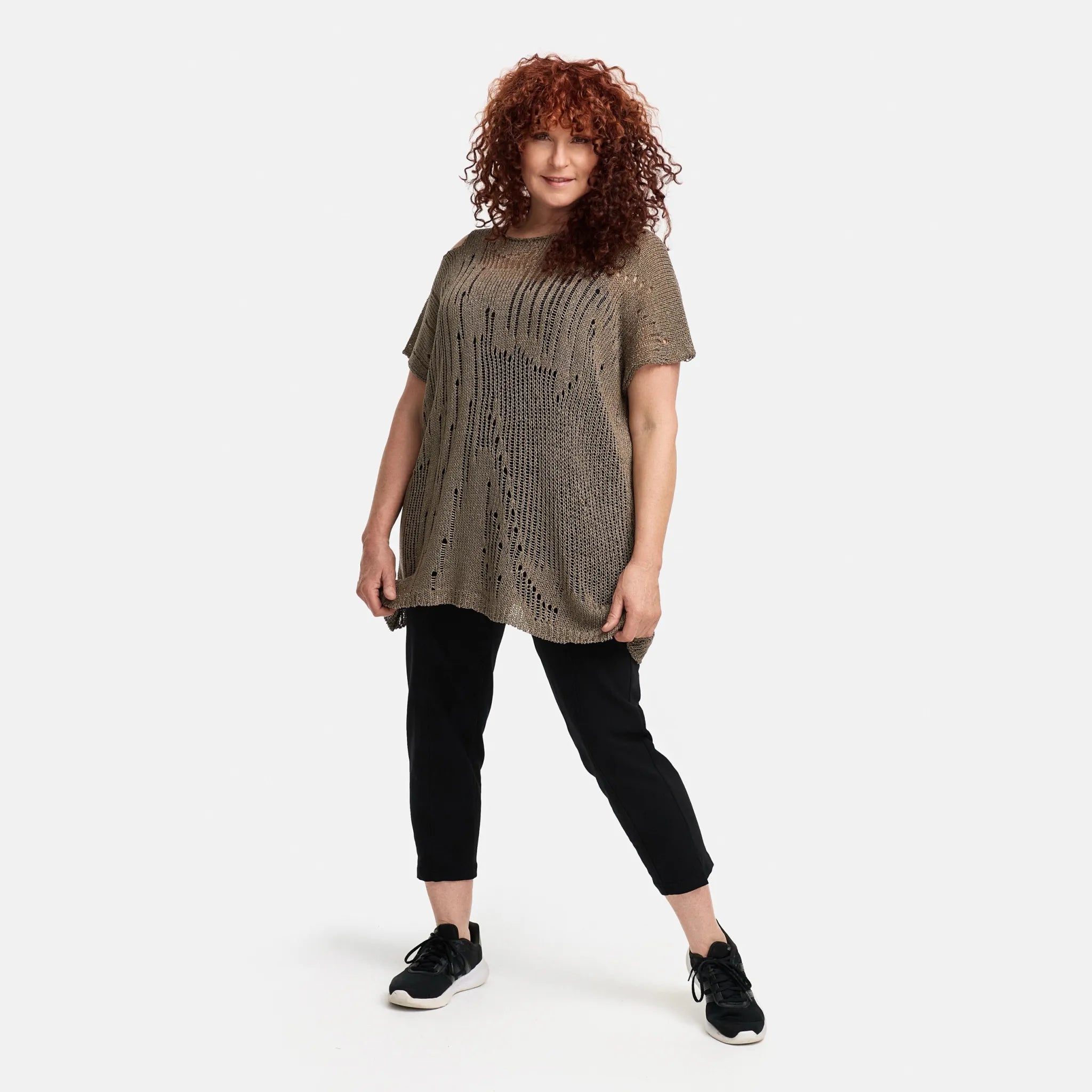  Amandine Pullover in kastiger Form, aus Baumwolle, A2807, Taupe, Schick, Modern, Bequem