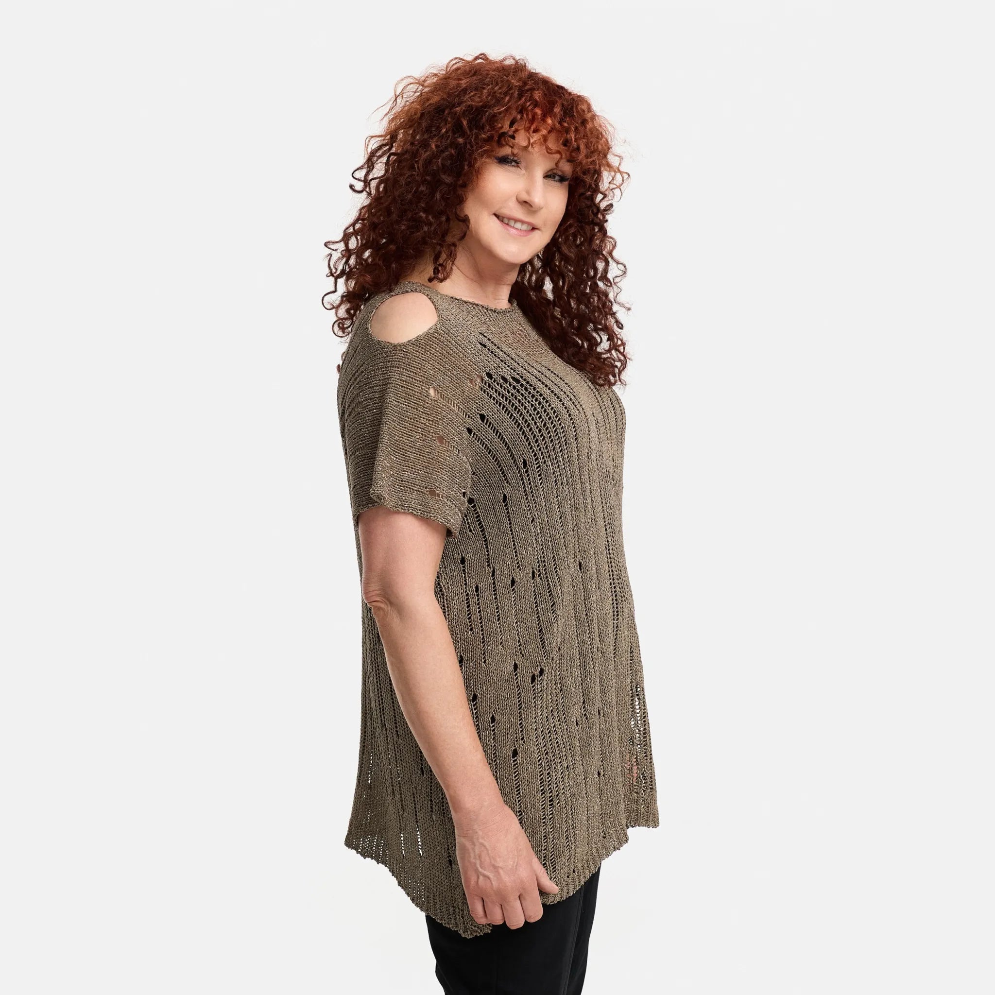  Amandine Pullover in kastiger Form, aus Baumwolle, A2807, Taupe, Schick, Modern, Bequem