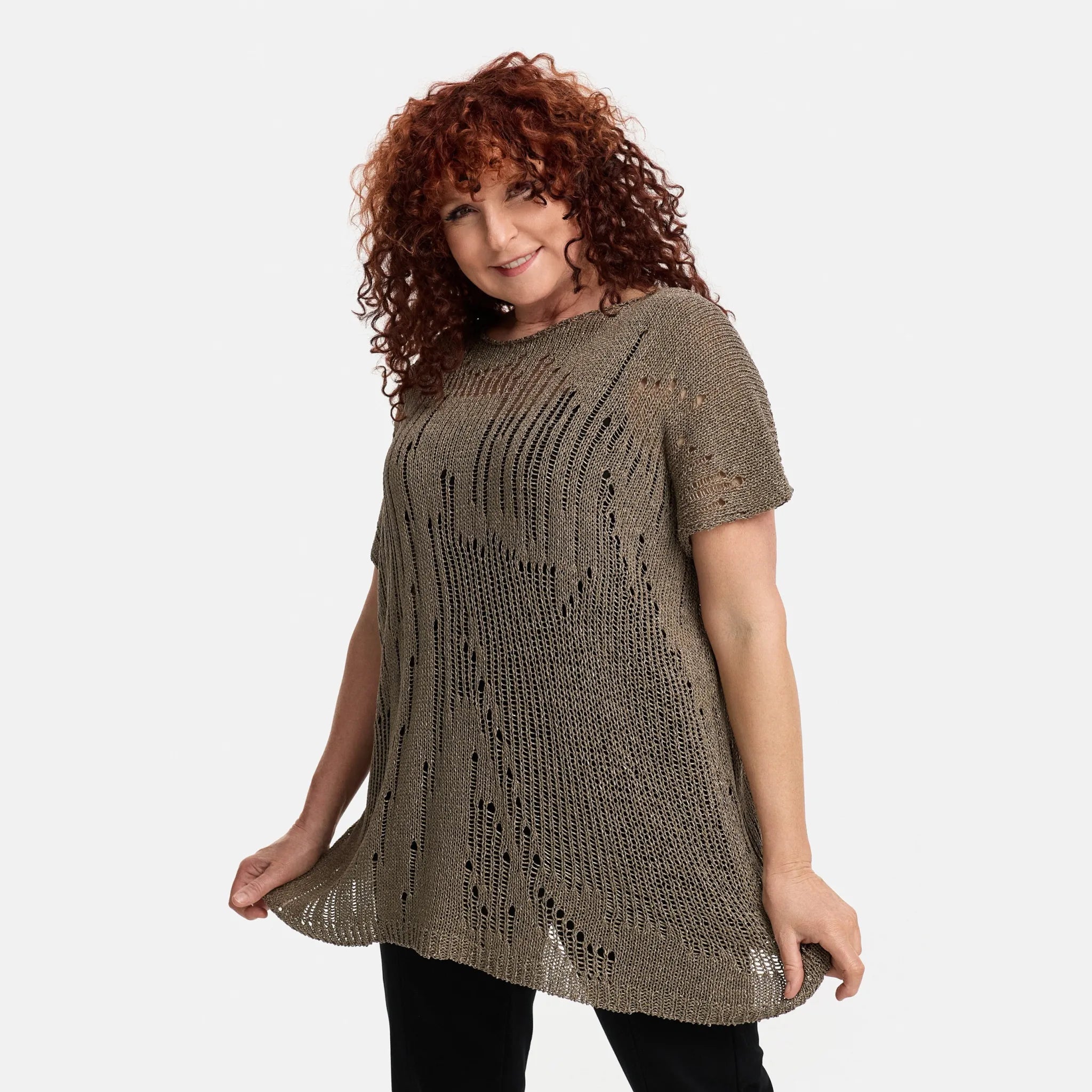  Amandine Pullover in kastiger Form, aus Baumwolle, A2807, Taupe, Schick, Modern, Bequem