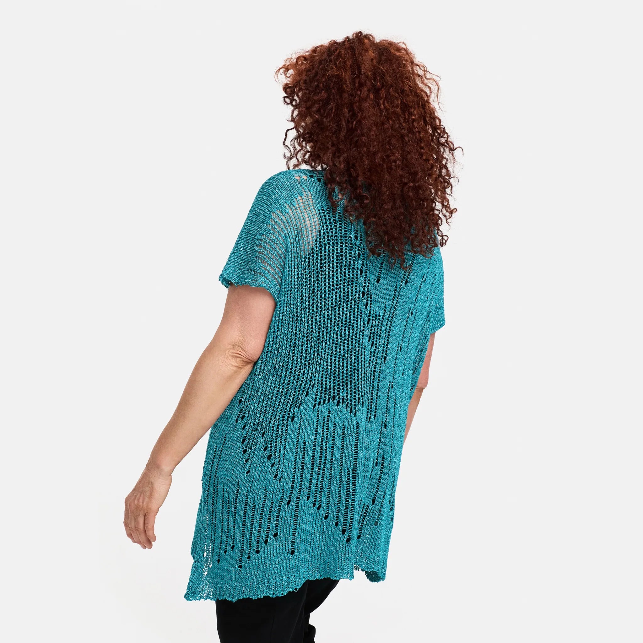  Amandine Pullover in kastiger Form, aus Baumwolle, A2807, Türkis, Schick, Modern, Bequem