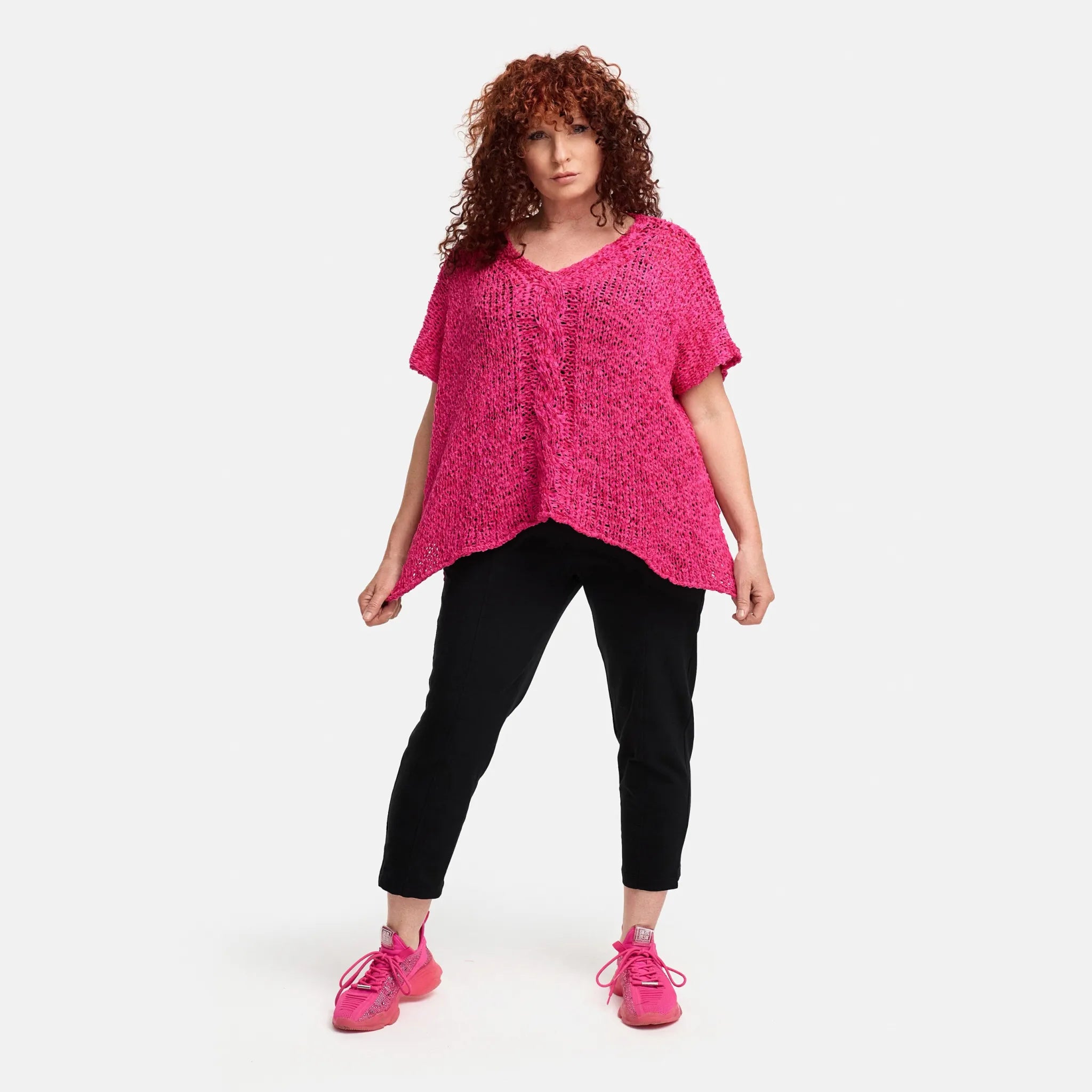  Amandine Pullover in kastiger Form, aus Baumwolle, A2808, Fuchsia, Schick, Modern, Bequem