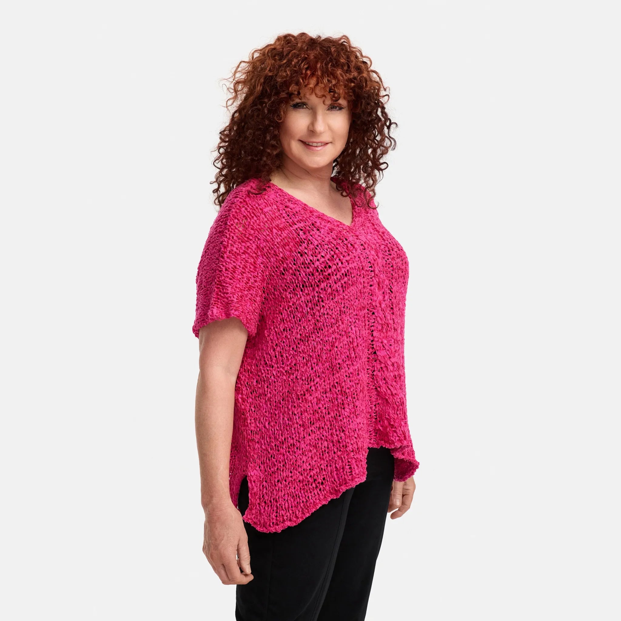  Amandine Pullover in kastiger Form, aus Baumwolle, A2808, Fuchsia, Schick, Modern, Bequem