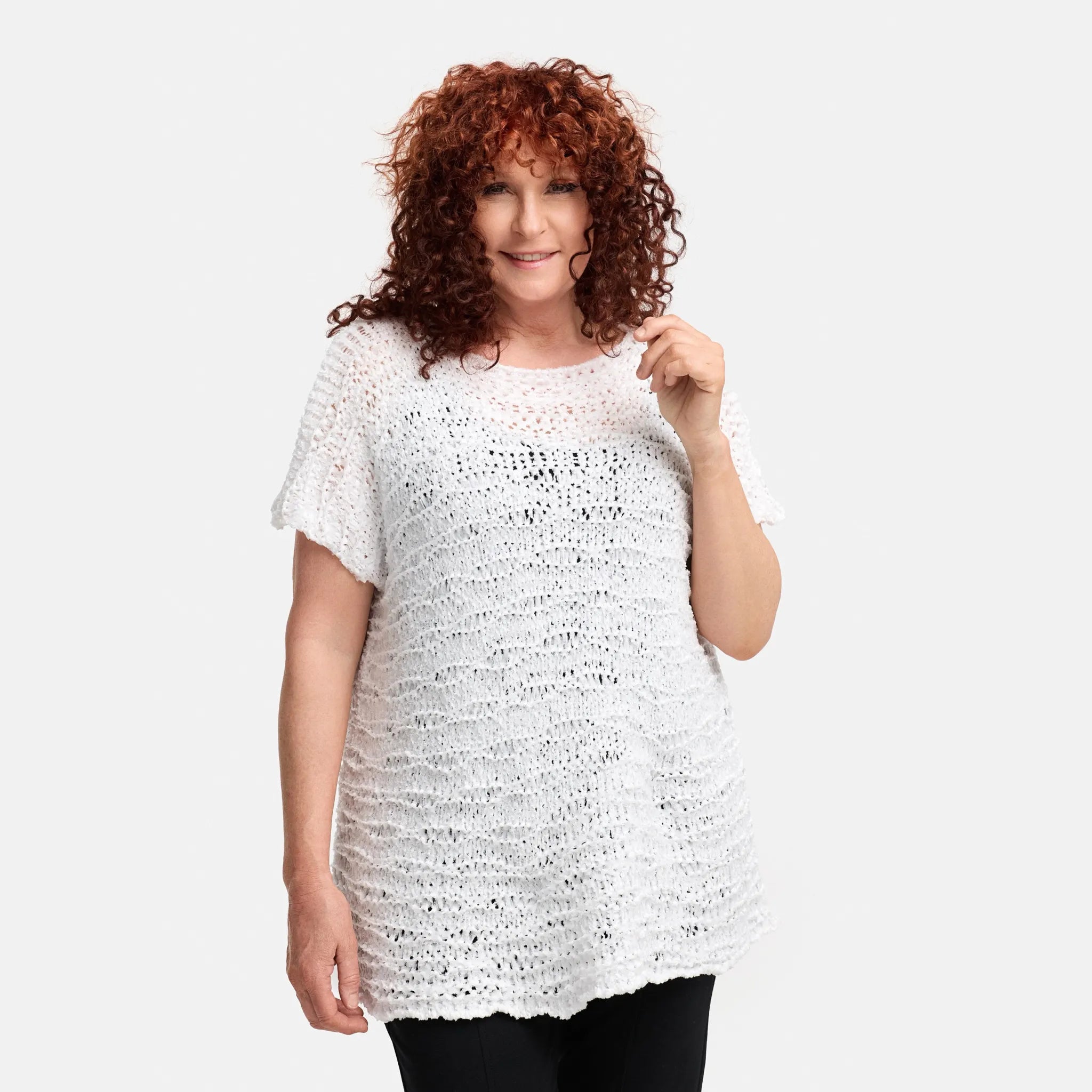  Amandine Pullover in kastiger Form, aus Baumwolle, A2810, Weiß, Schick, Modern, Bequem