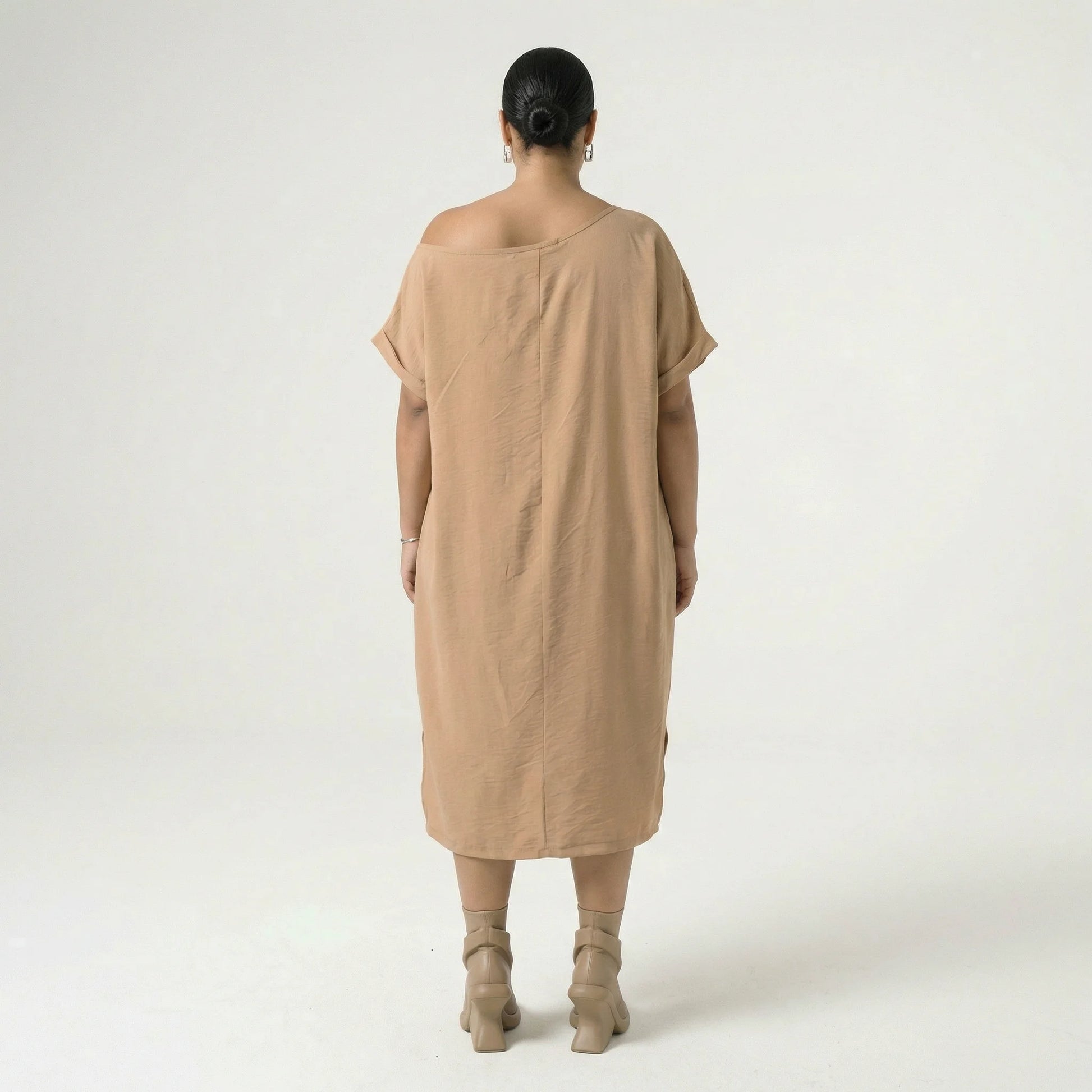  Bukezy Kleid in gerader Form, aus Baumwolle, 1654, Beige, Ausgefallen, Zeitlos, Schick