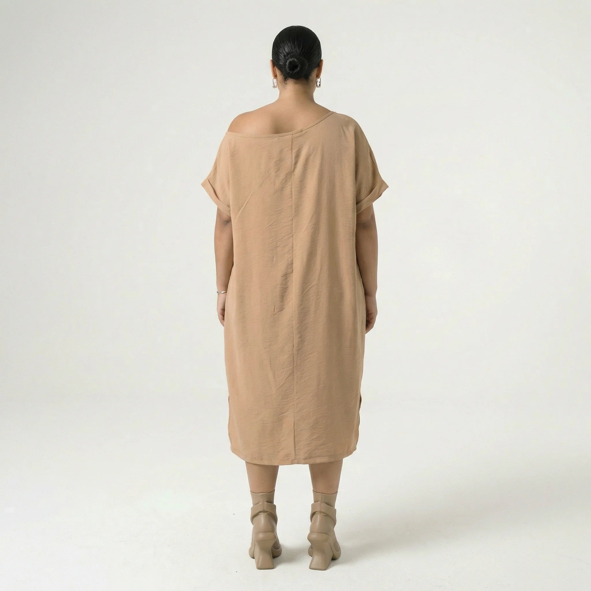  Bukezy Kleid in gerader Form, aus Baumwolle, 1654, Beige, Ausgefallen, Zeitlos, Schick