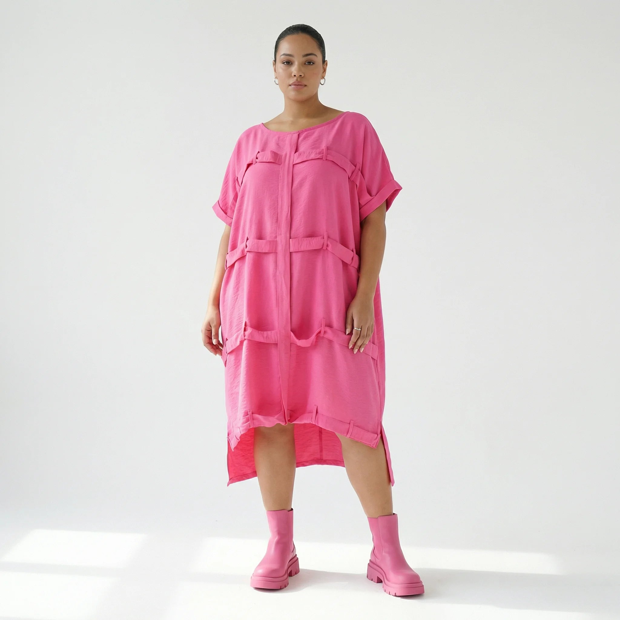  Bukezy Kleid in gerader Form, aus Baumwolle, 1654, Pink, Ausgefallen, Zeitlos, Schick