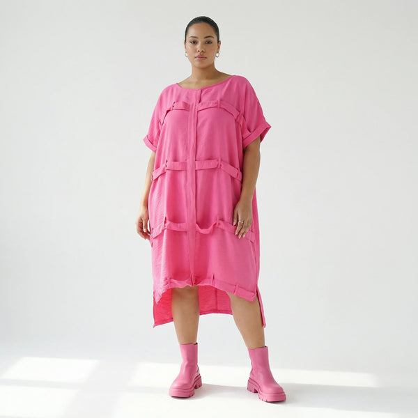  Bukezy Kleid in gerader Form, aus Baumwolle, 1654, Pink, Ausgefallen, Zeitlos, Schick