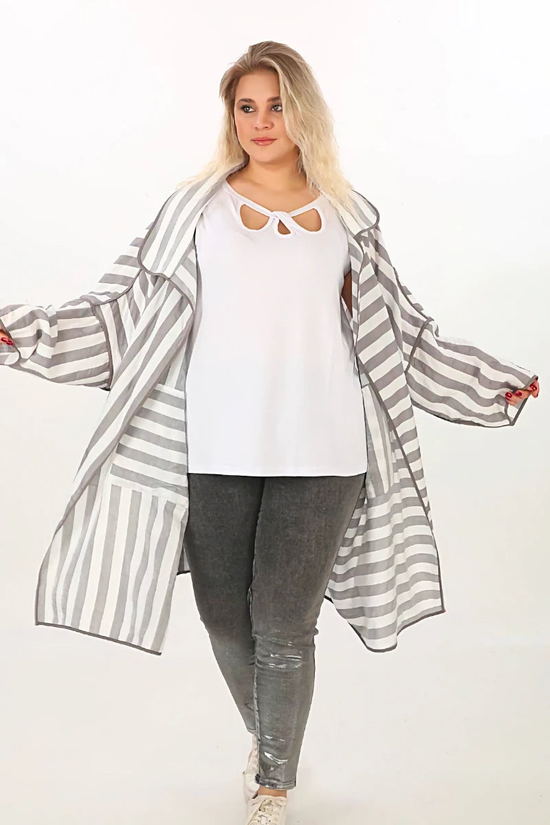  Oversized Wendejacke von Divas Planet aus Viskose, 03541, Silber, Blockstreifen, Ausgefallen