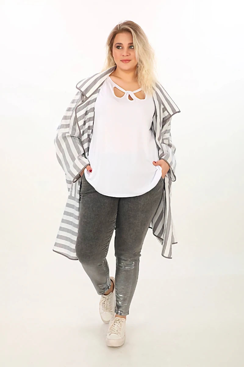  Oversized Wendejacke von Divas Planet aus Viskose, 03541, Silber, Blockstreifen, Ausgefallen