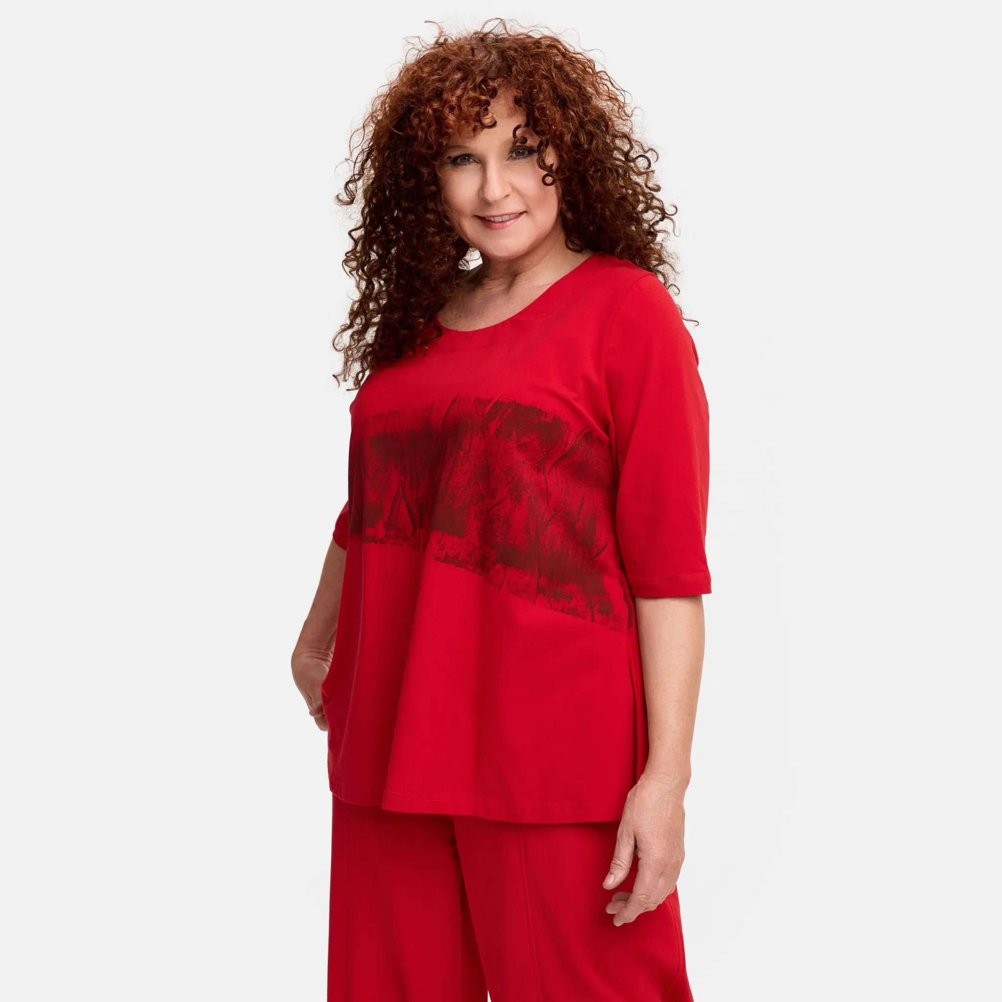  A-Form Shirt von Do Your Best aus Baumwolle, D916, Rot, Abstrakt, Schick, Modern, Bequem