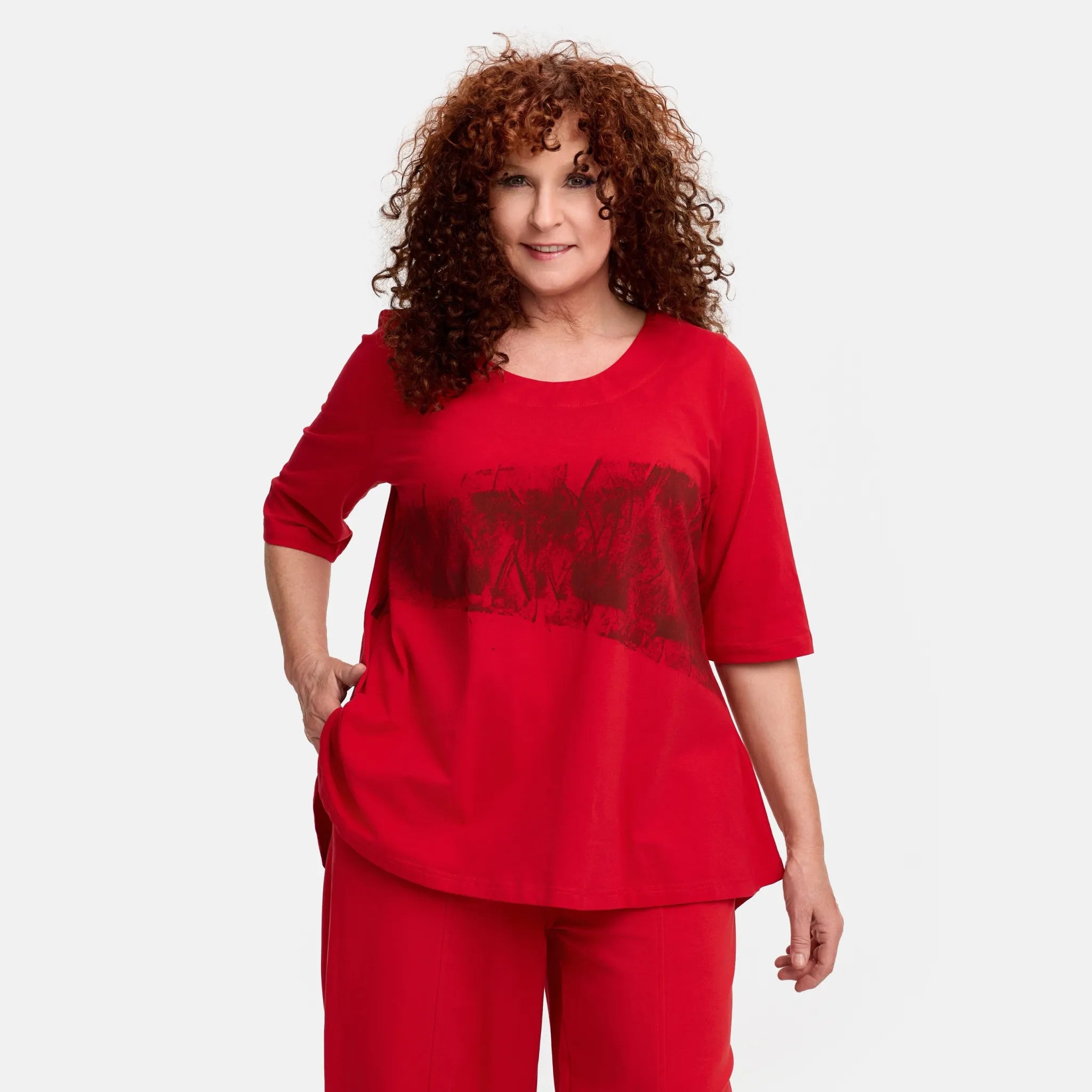  A-Form Shirt von Do Your Best aus Baumwolle, D916, Rot, Abstrakt, Schick, Modern, Bequem