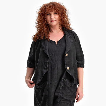  Jacke von Do Your Best aus Leinen in kastiger Form, FS246.D664, Schwarz, Schick, Modern