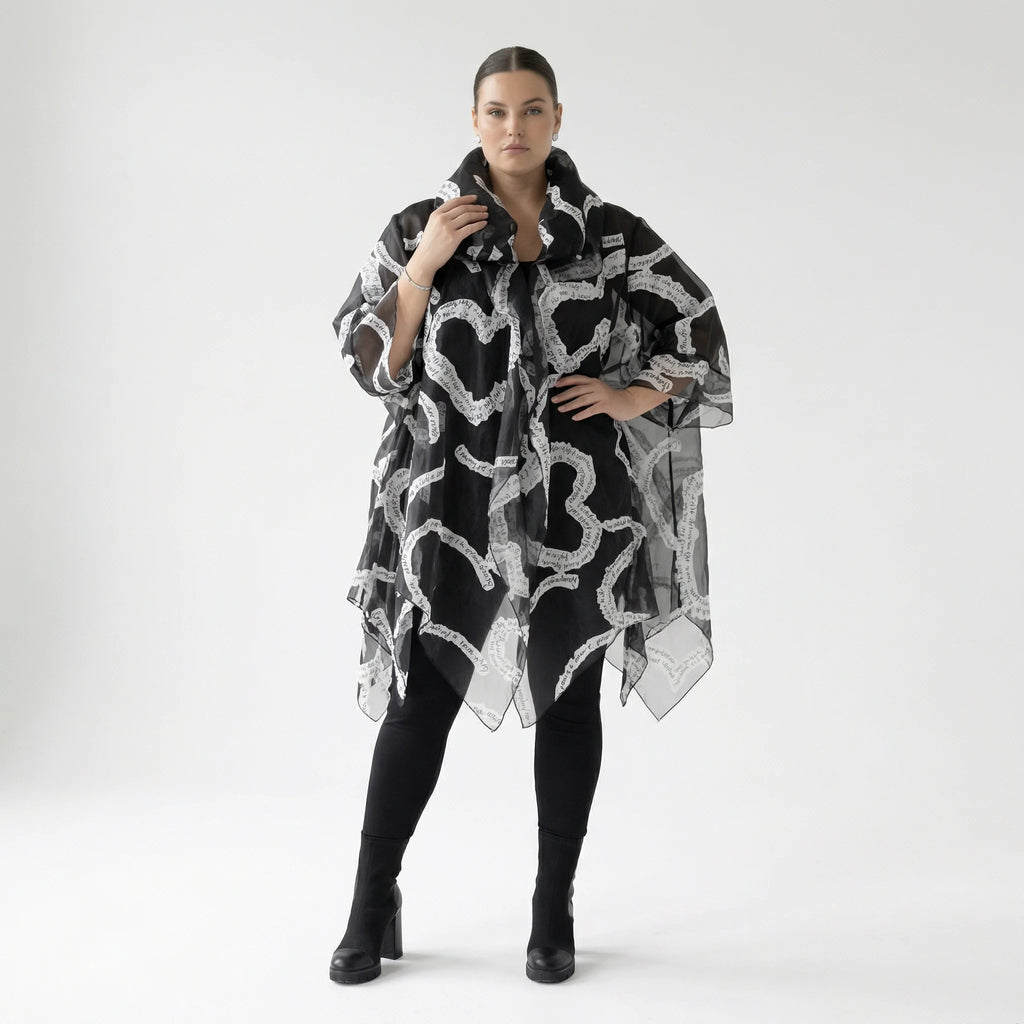  A-Form Mantel von H4 Fashion aus Polyamid, 8021, Schwarz, Ausgefallen, Zeitlos, Schick