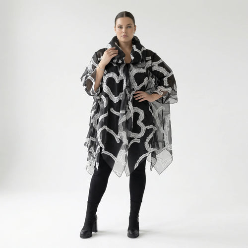  A-Form Mantel von H4 Fashion aus Polyamid, 8021, Schwarz, Ausgefallen, Zeitlos, Schick