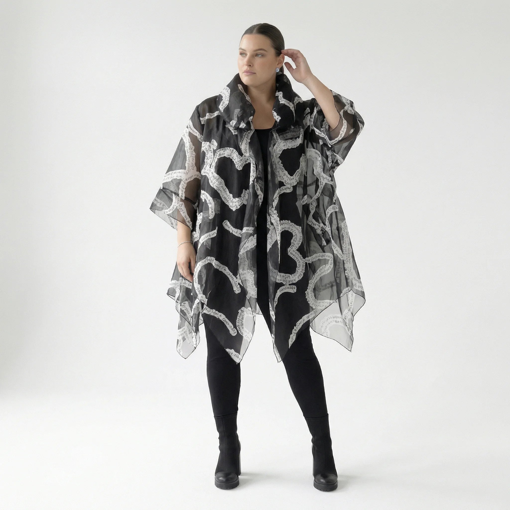  A-Form Mantel von H4 Fashion aus Polyamid, 8021, Schwarz, Ausgefallen, Zeitlos, Schick