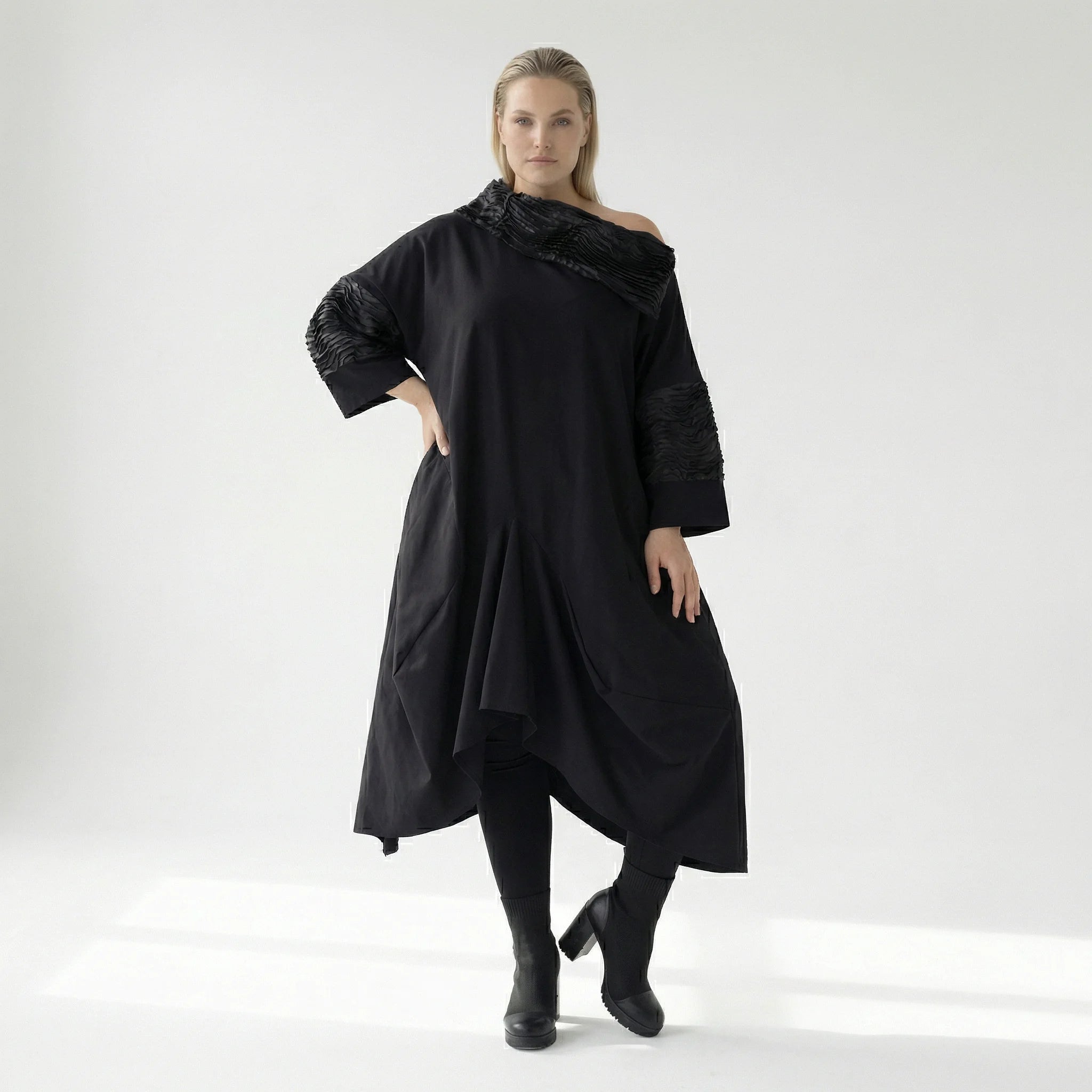  A-Form Kleid von H4 Fashion aus Polyamid, 8024, Schwarz, Ausgefallen, Zeitlos, Schick
