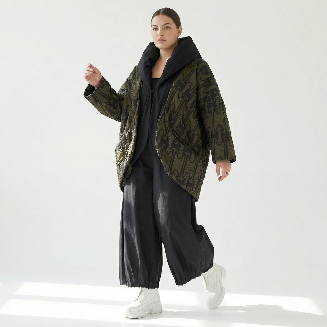  Ballonjacke von H4 Fashion aus Baumwolle, 1624, Khaki, Muster, Schick, Modern, Bequem