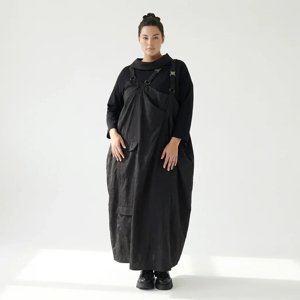 Zweiteiliges Damenkleid von Red Corner in Schwarz – Popeline & Jersey, Oversize, EU 42 bis 48, Avantgarde Look