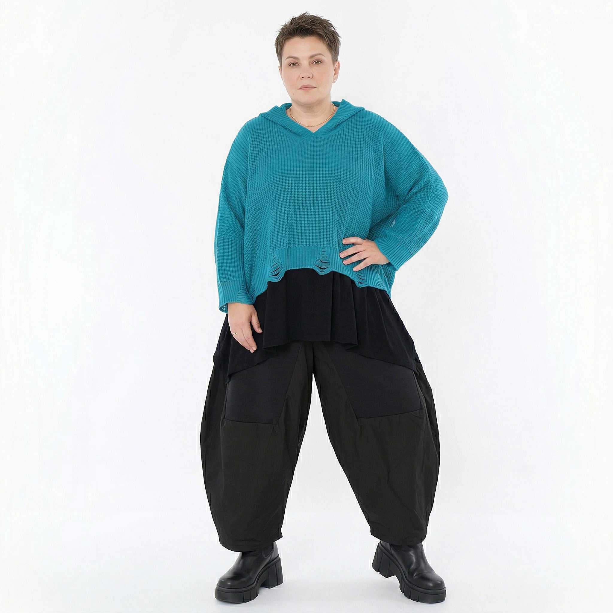 AKH Premium Bigshirt in kastiger Form, aus Baumwolle, P1032.2601, AquaBlau, Ausgefallen