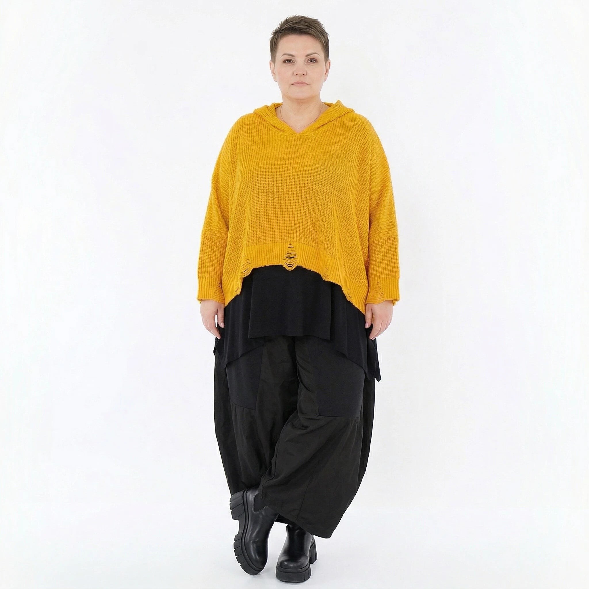 AKH Premium Bigshirt in kastiger Form, aus Baumwolle, P1032.2601, Gelb, Ausgefallen, Zeitlos