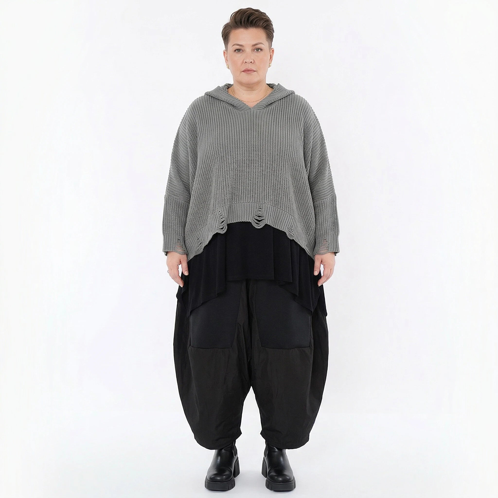 AKH Premium Bigshirt in kastiger Form, aus Baumwolle, P1032.2601, Grau, Ausgefallen, Zeitlos