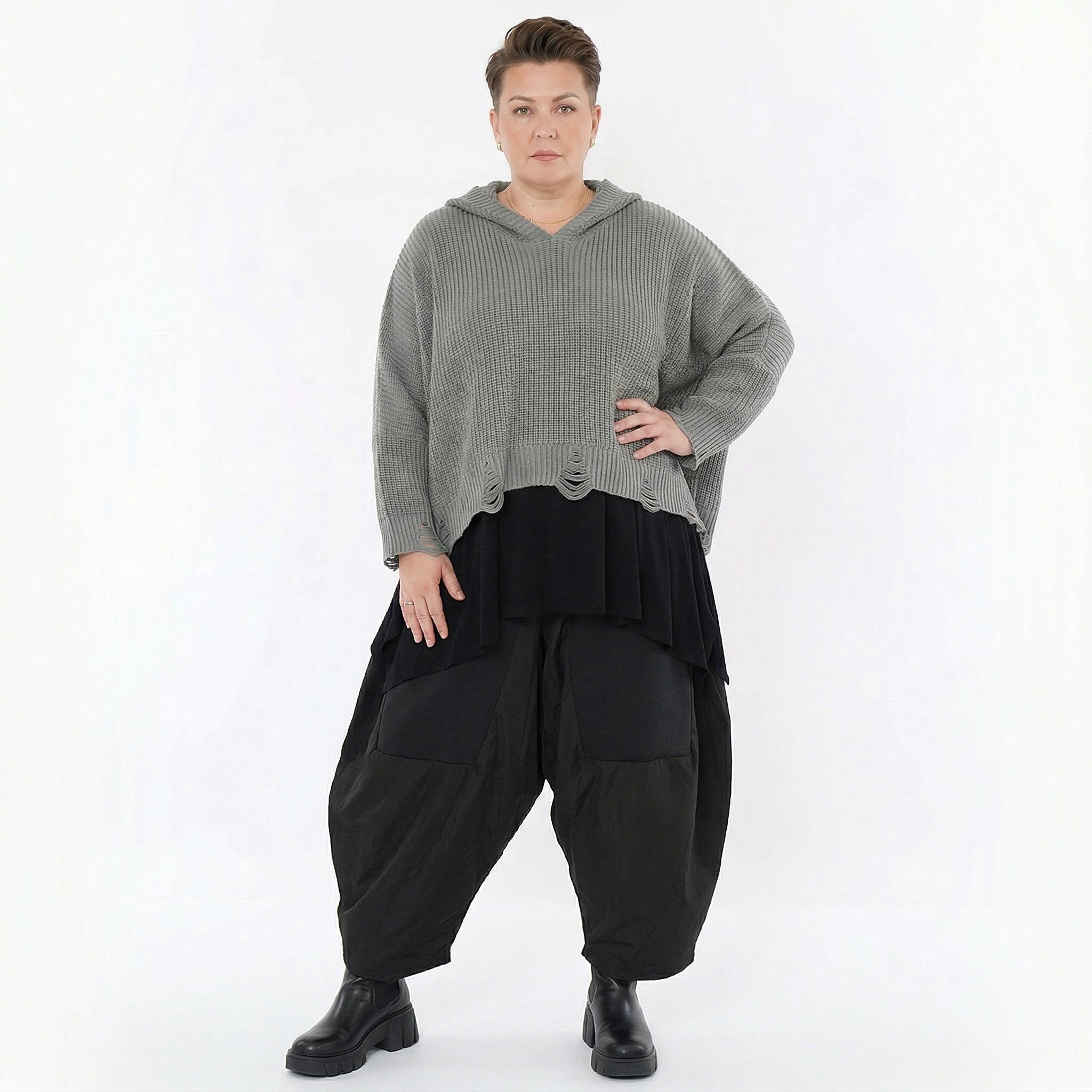 AKH Premium Bigshirt in kastiger Form, aus Baumwolle, P1032.2601, Grau, Ausgefallen, Zeitlos