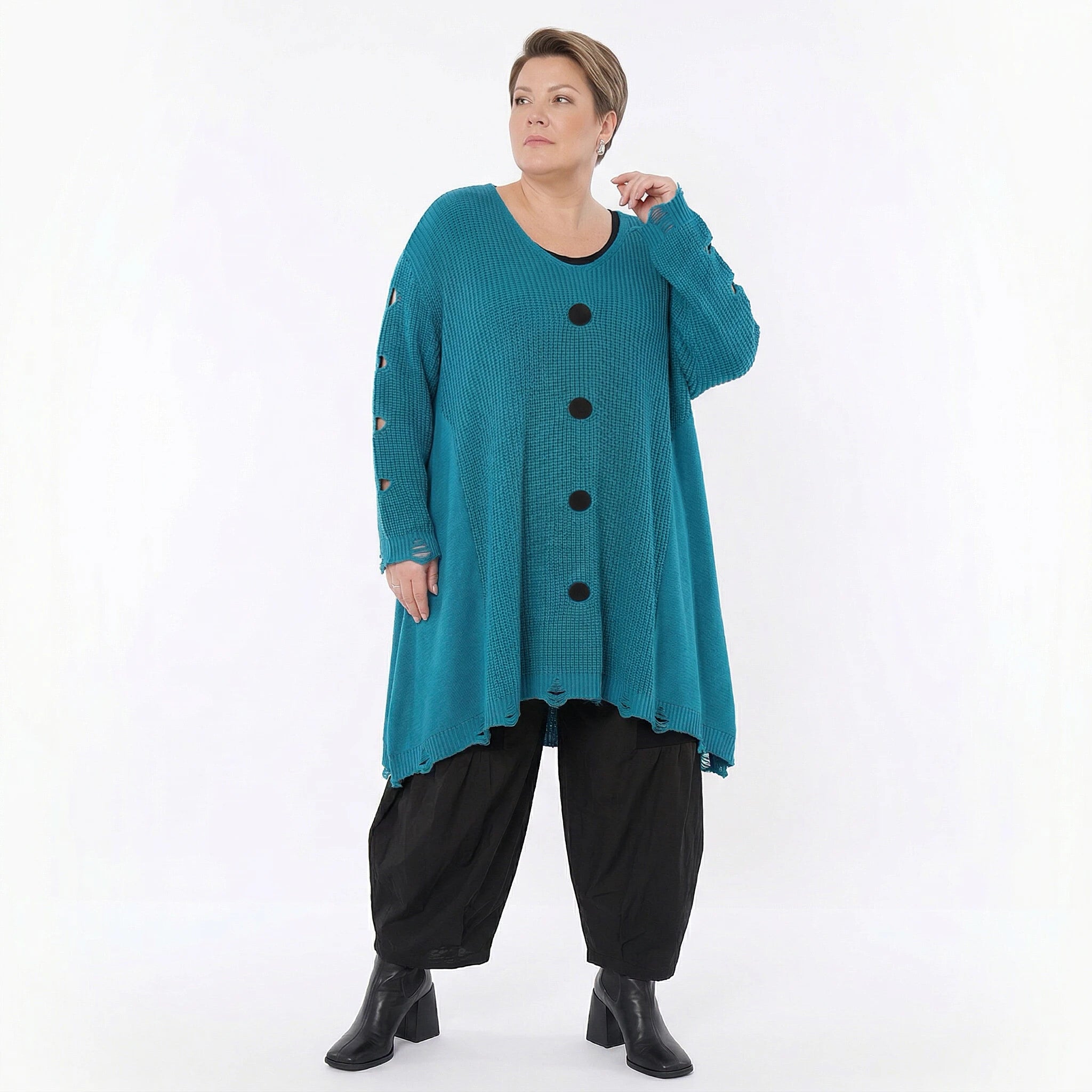 A-Form Bigshirt von AKH Premium aus Baumwolle, P1032.2603, AquaBlau, Ausgefallen, Zeitlos