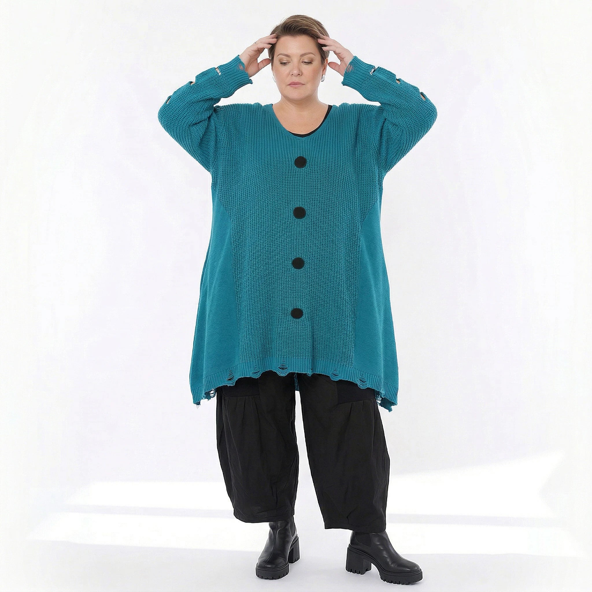 A-Form Bigshirt von AKH Premium aus Baumwolle, P1032.2603, AquaBlau, Ausgefallen, Zeitlos