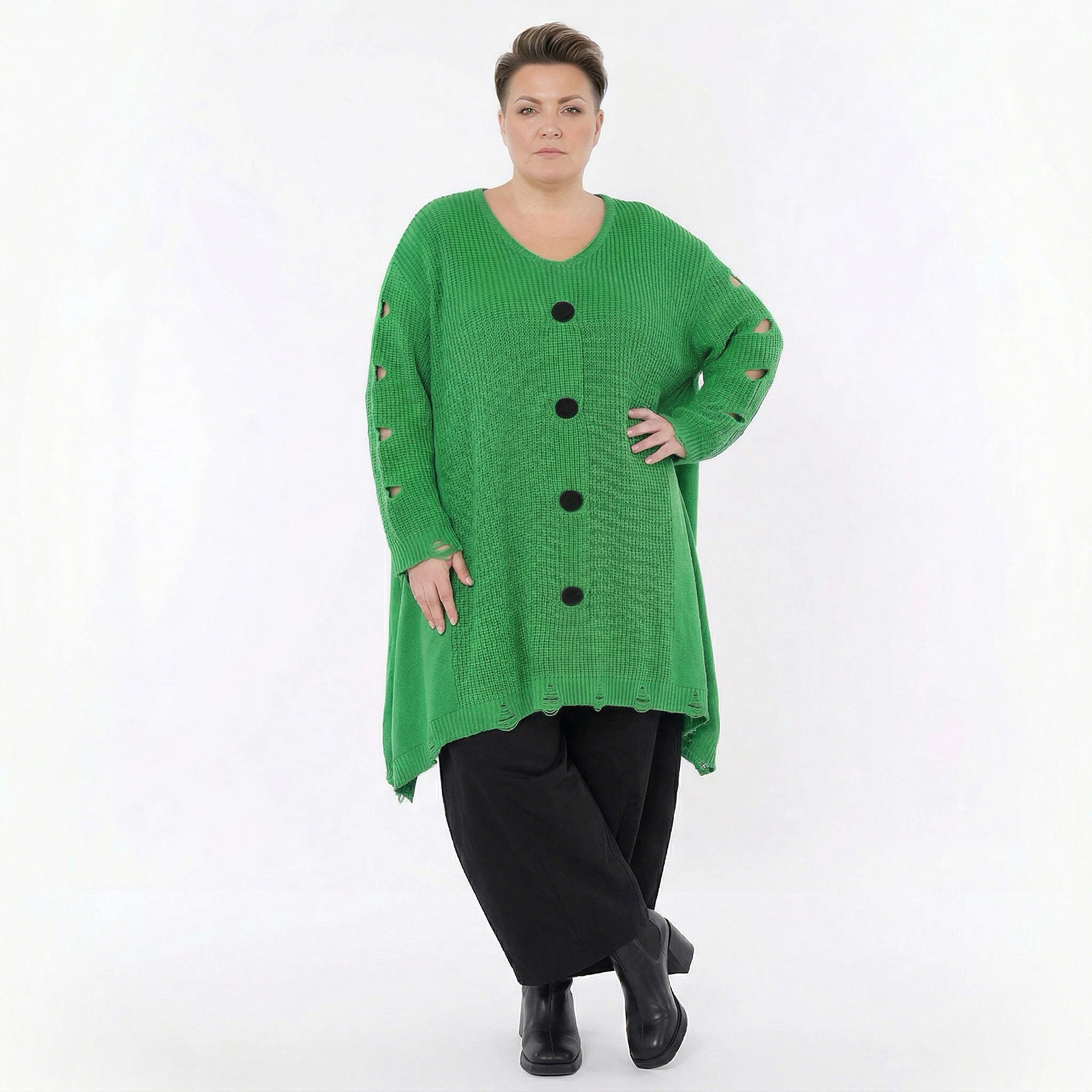 A-Form Bigshirt von AKH Premium aus Baumwolle, P1032.2603, Apfelgrün, Ausgefallen, Zeitlos