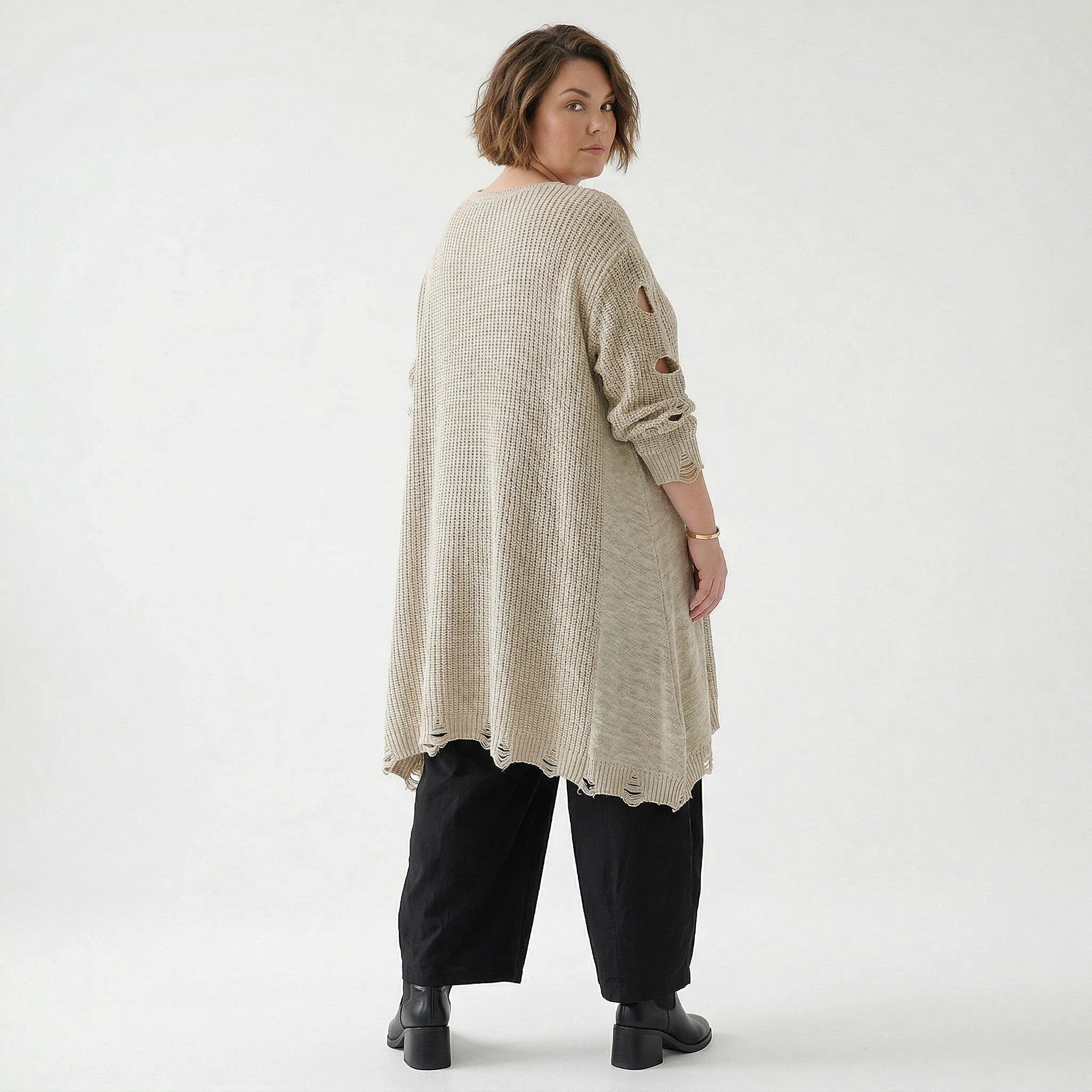 A-Form Bigshirt von AKH Premium aus Baumwolle, P1032.2603, Beige, Ausgefallen, Zeitlos