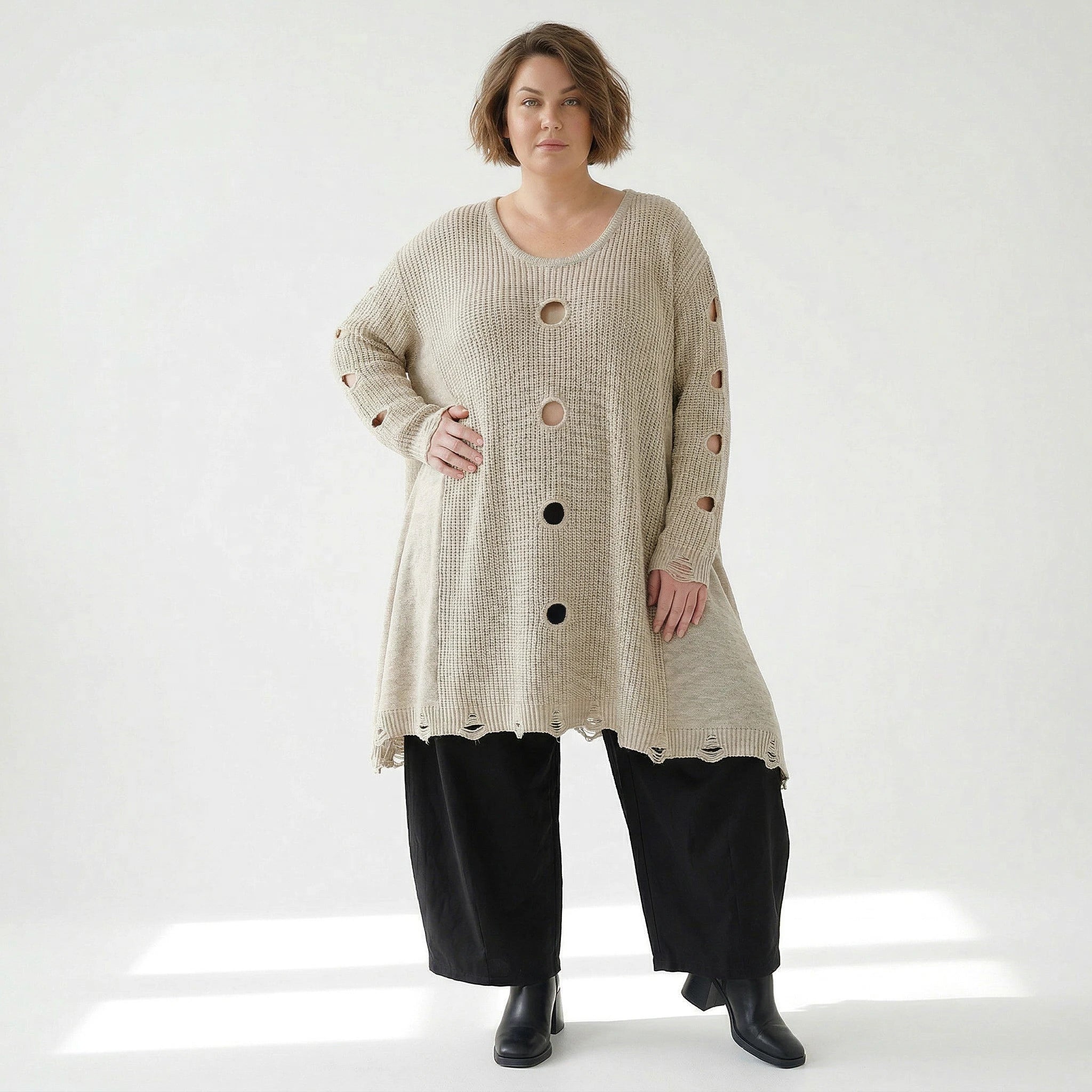 A-Form Bigshirt von AKH Premium aus Baumwolle, P1032.2603, Beige, Ausgefallen, Zeitlos