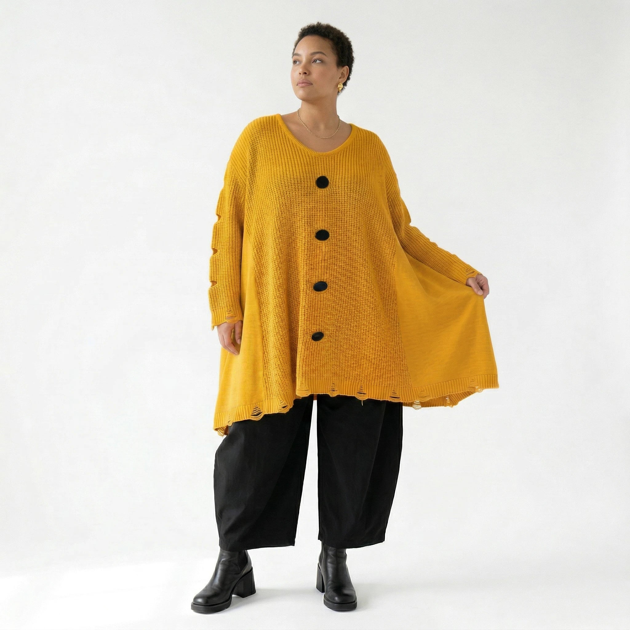 A-Form Bigshirt von AKH Premium aus Baumwolle, P1032.2603, Gelb, Ausgefallen, Zeitlos, Schick