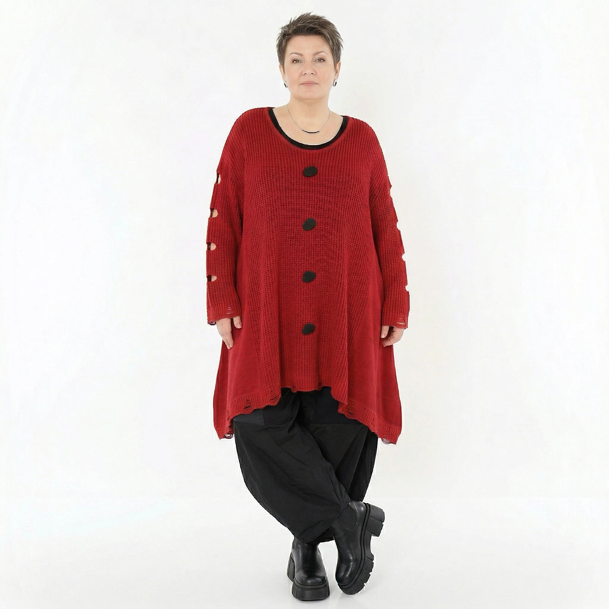 A-Form Bigshirt von AKH Premium aus Baumwolle, P1032.2603, Rot, Ausgefallen, Zeitlos, Schick