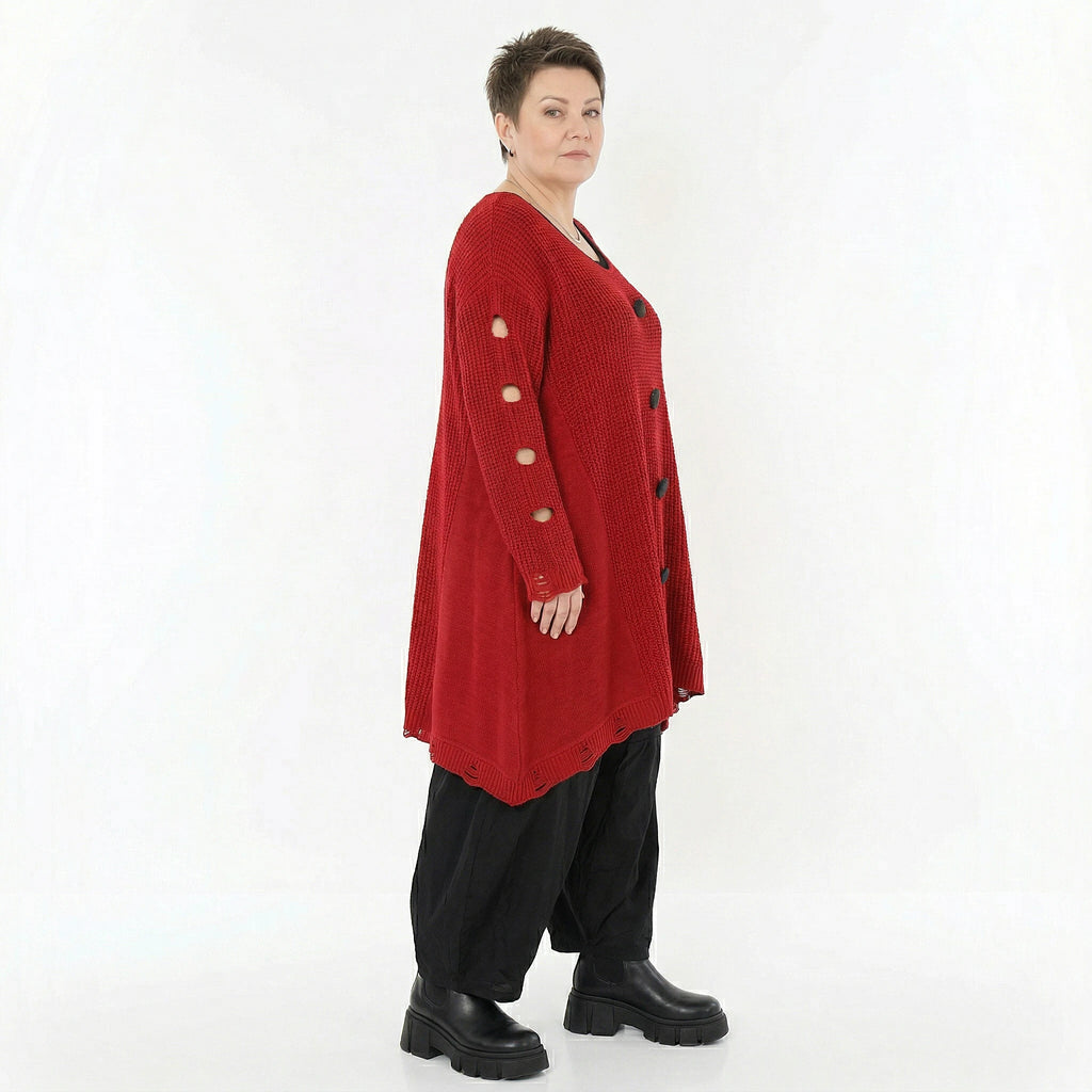 A-Form Bigshirt von AKH Premium aus Baumwolle, P1032.2603, Rot, Ausgefallen, Zeitlos, Schick