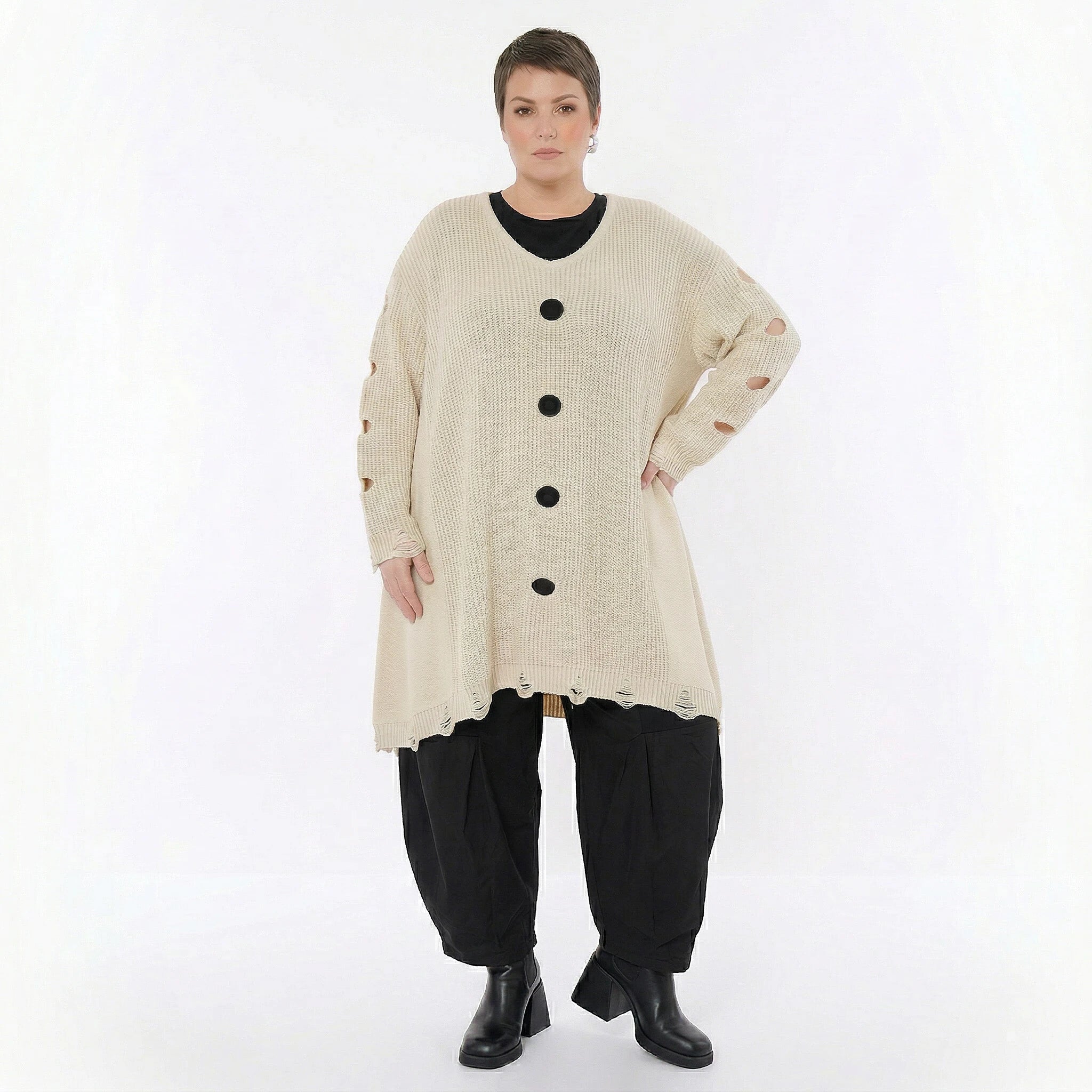 A-Form Bigshirt von AKH Premium aus Baumwolle, P1032.2603, Weiß, Ausgefallen, Zeitlos, Schick