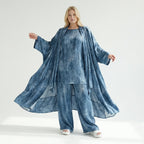 3-Teiler Damen Set B-ONE Blau Oversize Cardigan Shirt Hose Baumwolle Jersey Made in Türkei – EU 40/50 – Lagenlook