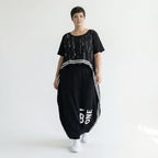 Avantgarde Kleid Damen B-ONE Schwarz Weiß Print Baumwolle locker mit Taschen EU 40 bis 50 Maxikleid Oversize