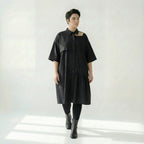Schwarzes Oversize-Kleid Damen von Caraclan aus Baumwoll-Popeline, EU 40 bis 50, luftig, asymmetrisch, Übergang, Avantgarde